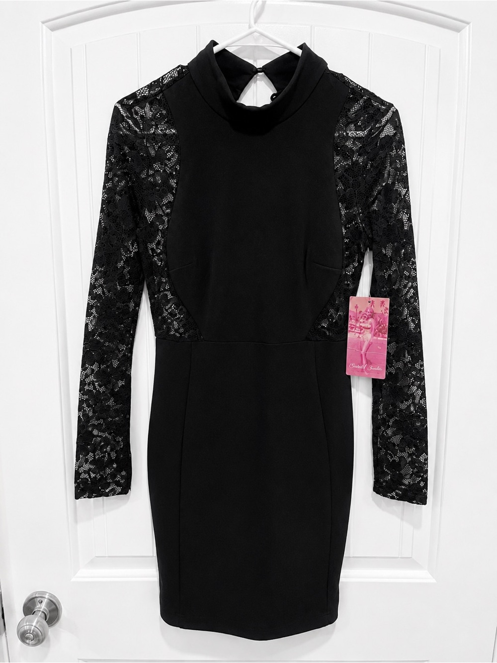 Emerald Sundae Black Lace Long Sleeve Mock Neck Bodycon Dress Women’s Medium